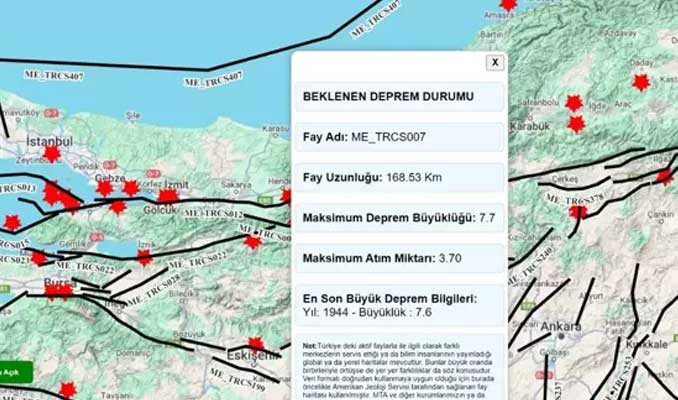 Vatandaşlar bölgelerindeki fay hatlarının geçmişini internette izleyecek